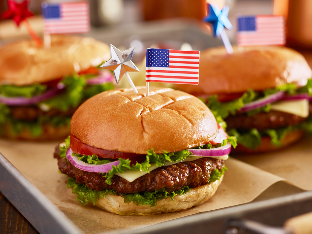 burgers with little USA flag on the end of a toothpick and put in burgers