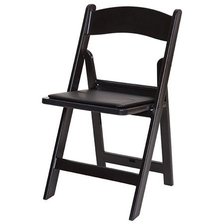 Black Resin Chair with Pad for rent in Salt Lake City Utah