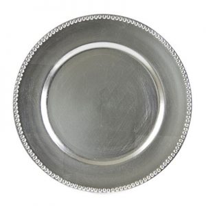 Silver Beaded Lacquer Charger Plate for rent in Salt Lake City Utah