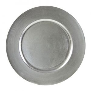 Silver Lacquer Charger Plate for rent in Salt Lake City Utah
