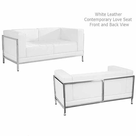 Contemporary White Leather Love Seat, Modern White Leather Loveseat