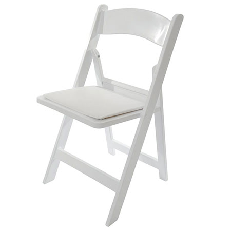White Resin Chair with Pad for rent in Salt Lake City Utah