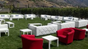 White outdoor furniture available to rent