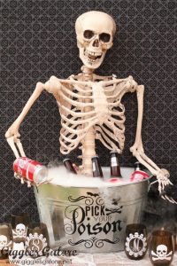 A skeleton with drinks