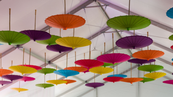 colorful umbrella decorations at a Utah wedding