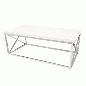 Contemporary Glossy White and Chrome Coffee Table for Rent in Salt Lake City Utah