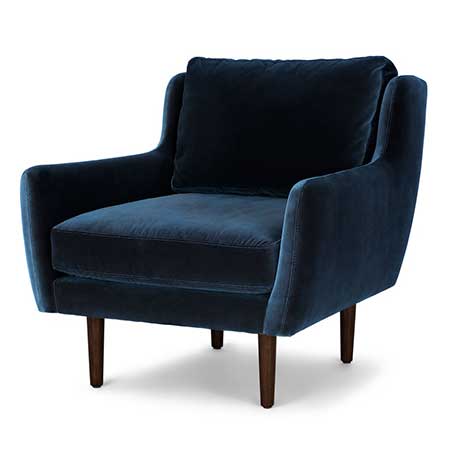 Cascadia Blue Velvet Arm Chair for rent in Salt Lake City Utah