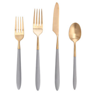 Gray Brushed and Gold Flatware for rent in Park City Utah