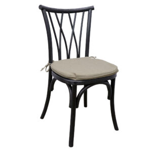 Black Willow Chair with Burlap cushion for rent in Salt Lake City Utah