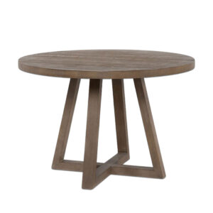 Lakeland 48 inch round natural wood table for rent in Salt Lake City Utah