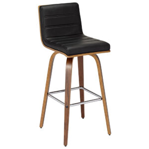 Vienna Black Leather & Walnut Stool