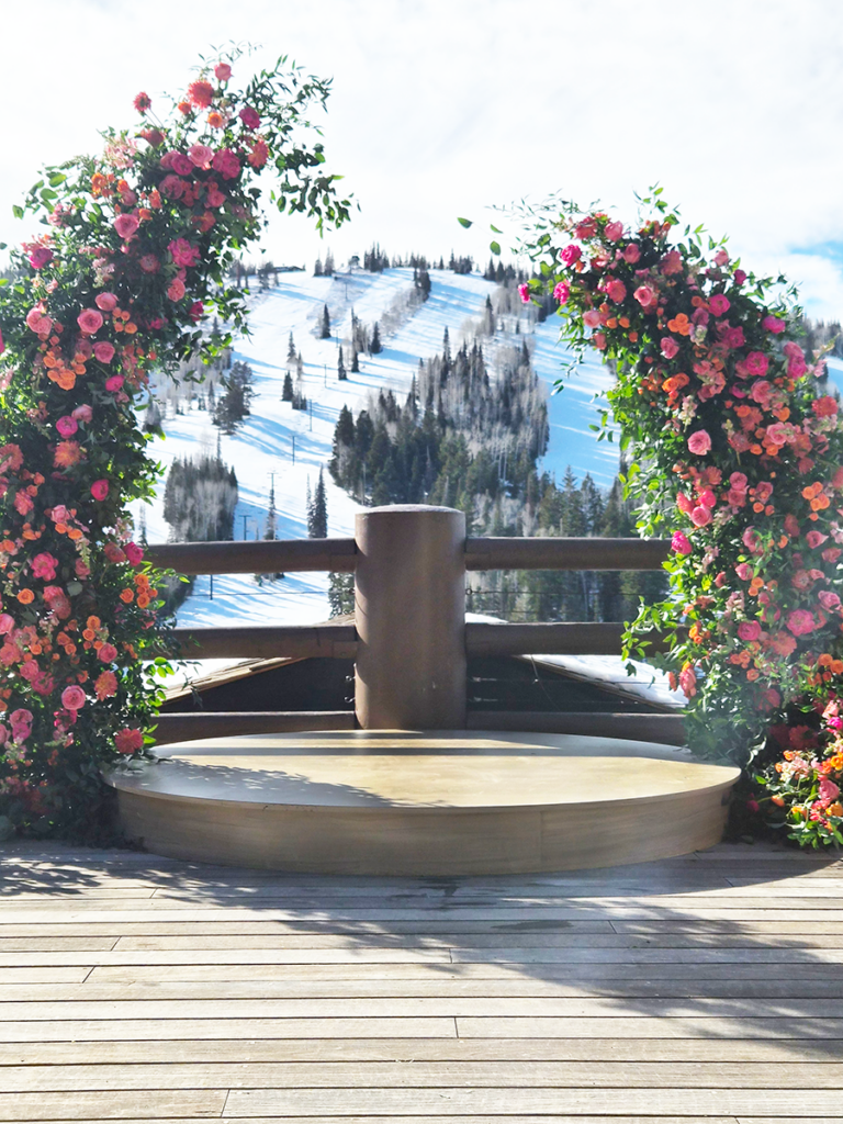 8' Round Natural Wood ceremony Riser for rent in Park City