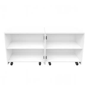 Back view of the White Keller bar with shelves and rollers